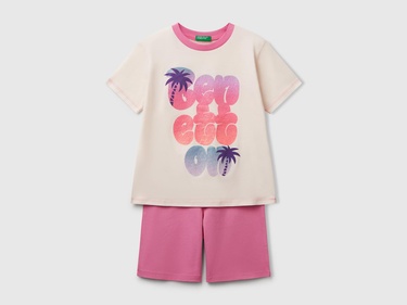  Erkek Çocuk Pembe Yazı Baskılı T-Shirt ve Şort Pijama Takım