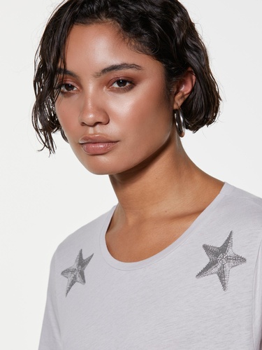  Kadın Gri %100 Pamuk Baskılı Bisiklet Yaka Regular Fit T-Shirt