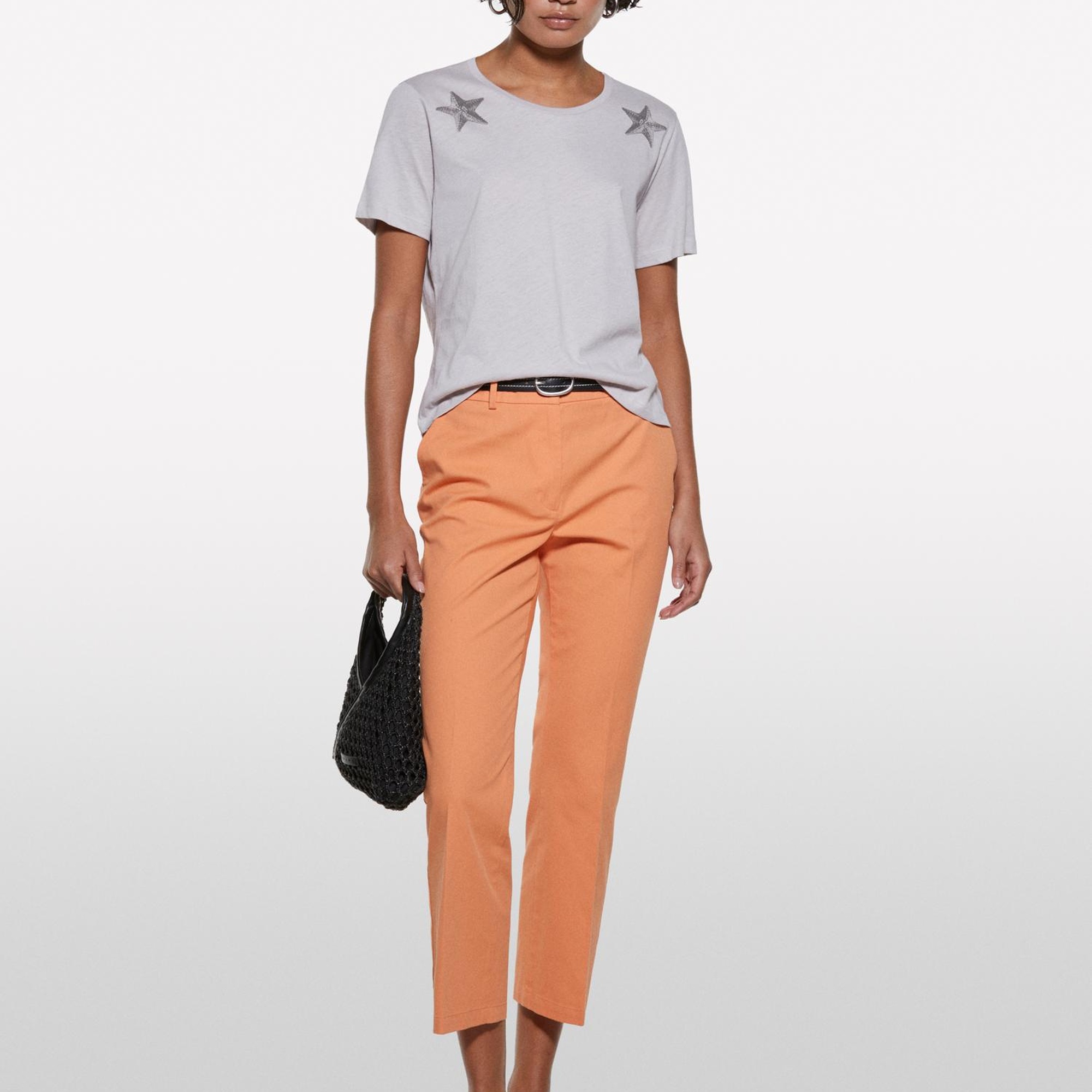 Kadın Gri %100 Pamuk Baskılı Bisiklet Yaka Regular Fit T-Shirt