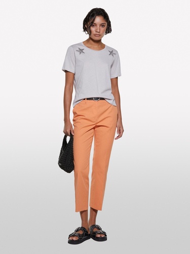  Kadın Gri %100 Pamuk Baskılı Bisiklet Yaka Regular Fit T-Shirt