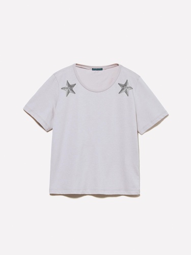  Kadın Gri %100 Pamuk Baskılı Bisiklet Yaka Regular Fit T-Shirt