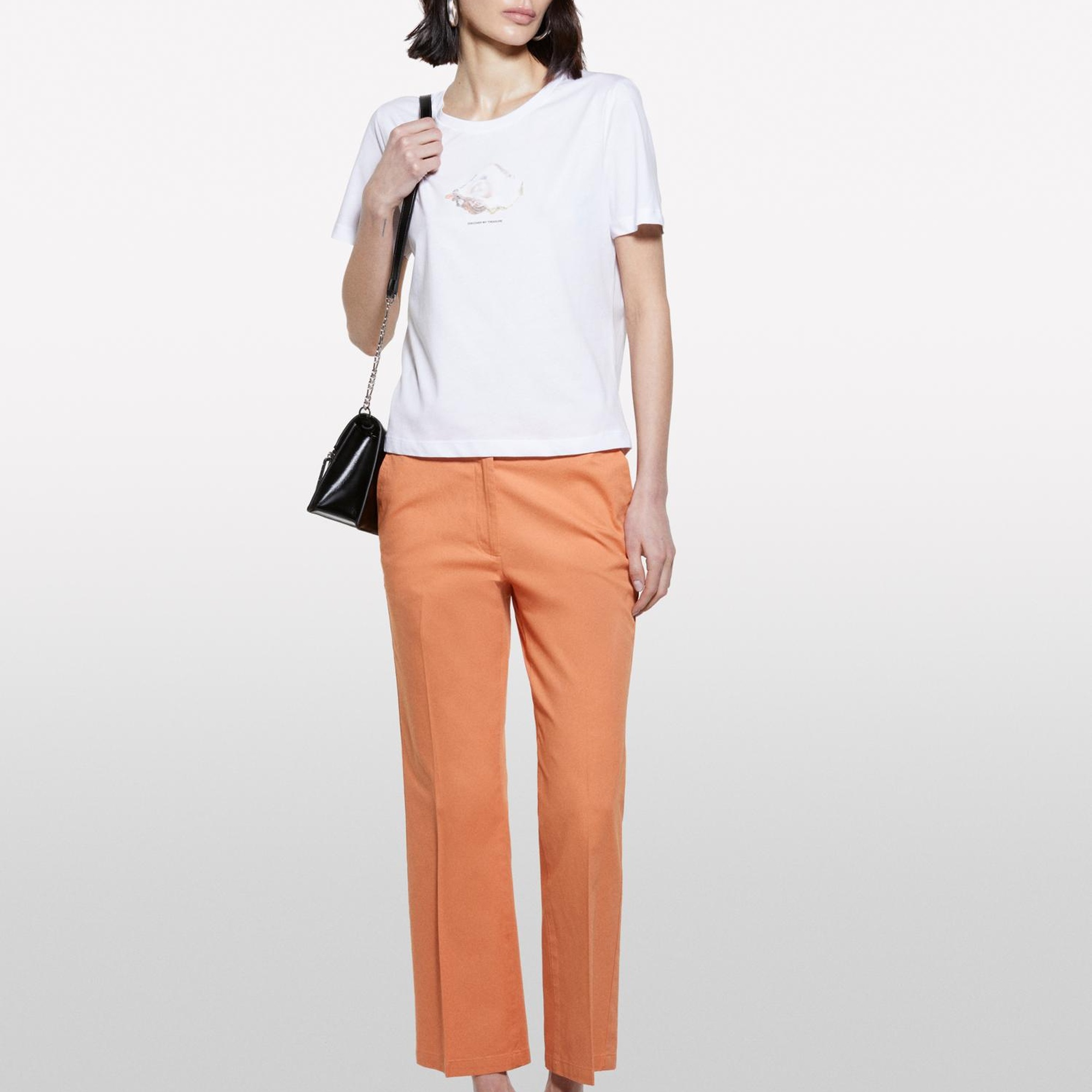 Kadın Beyaz Mix %100 Pamuk Baskılı Bisiklet Yaka Regular Fit T-Shirt