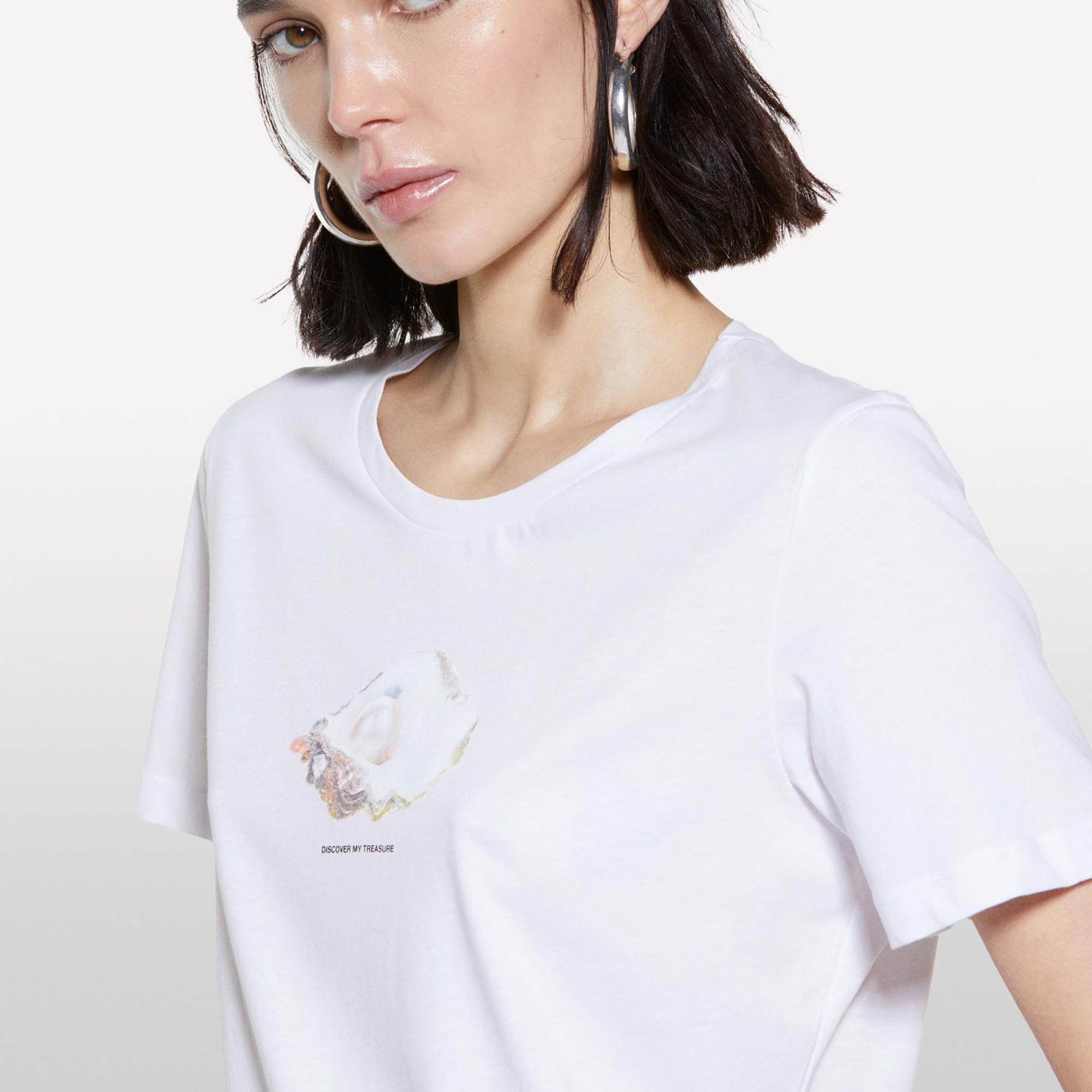 Kadın Beyaz Mix %100 Pamuk Baskılı Bisiklet Yaka Regular Fit T-Shirt