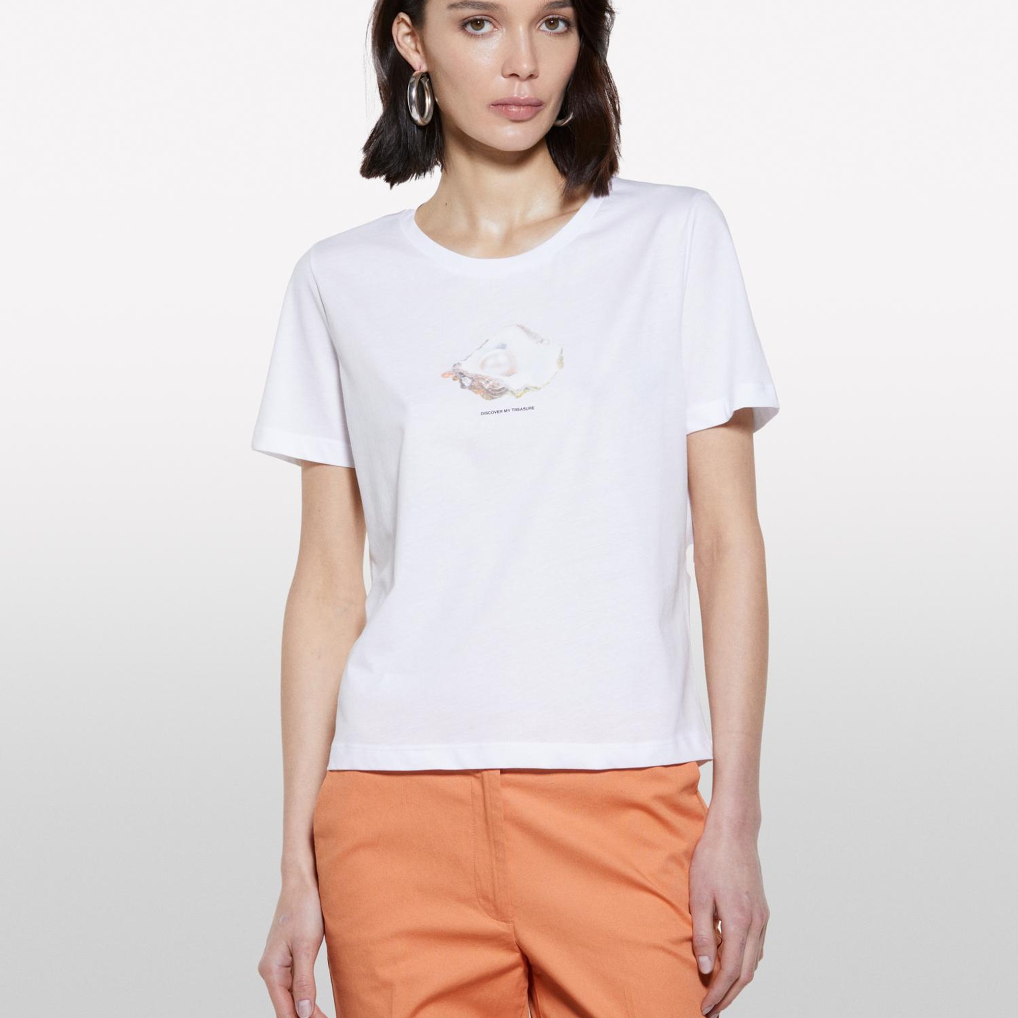 Kadın Beyaz Mix %100 Pamuk Baskılı Bisiklet Yaka Regular Fit T-Shirt