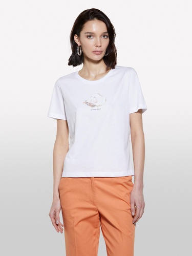  Kadın Beyaz Mix %100 Pamuk Baskılı Bisiklet Yaka Regular Fit T-Shirt