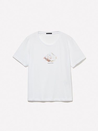  Kadın Beyaz Mix %100 Pamuk Baskılı Bisiklet Yaka Regular Fit T-Shirt