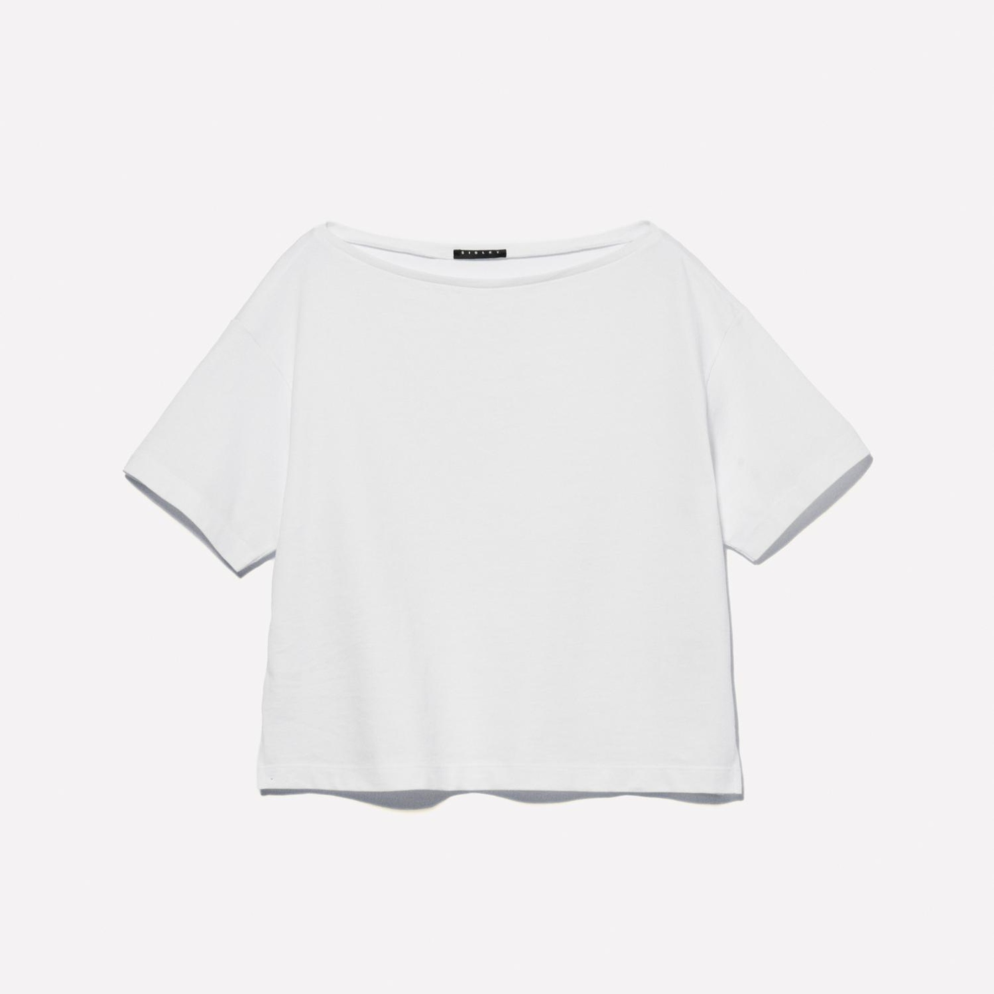 Kadın Kırık Beyaz %100 Pamuk Kayık Yaka Boxy Fit Crop T-Shirt