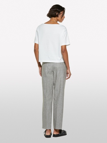  Kadın Kırık Beyaz %100 Pamuk Kayık Yaka Boxy Fit Crop T-Shirt