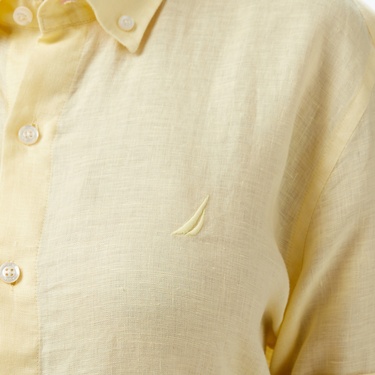  Nautica Erkek Sarı Classic Fit Keten Gömlek