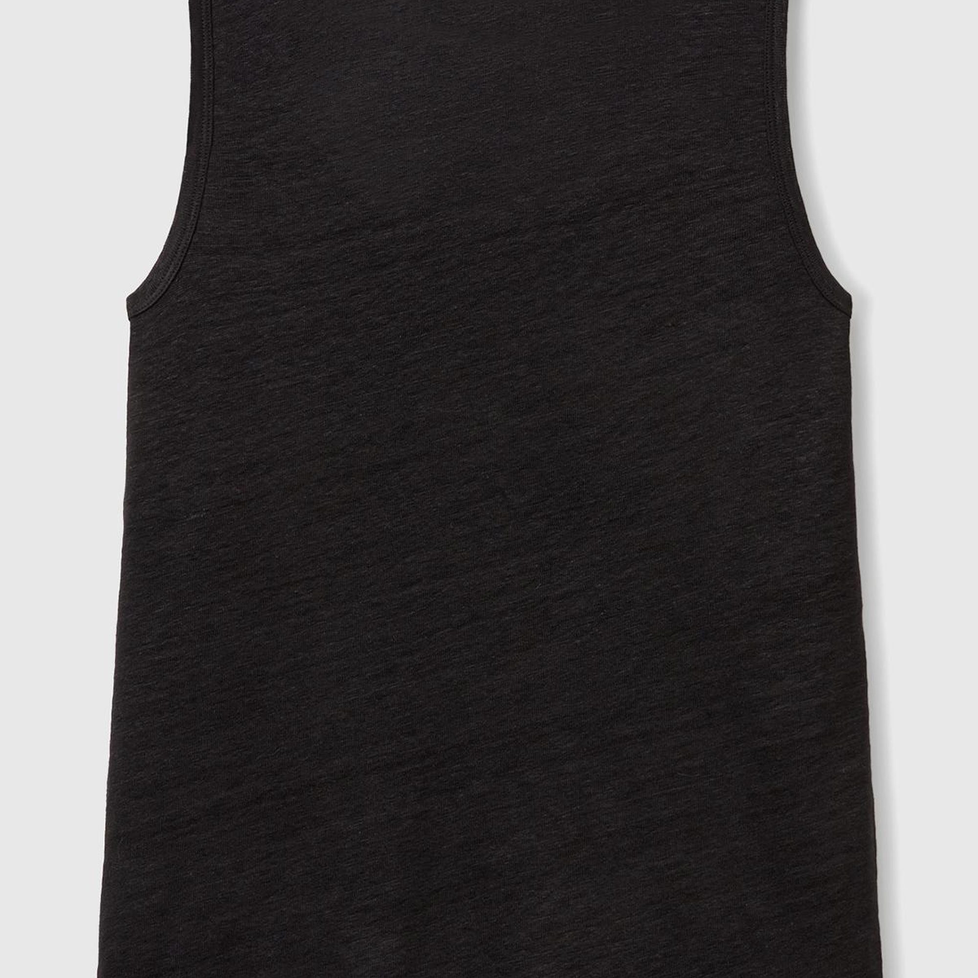 Kadın Siyah %100 Keten Yanları Yırtmaçlı Regular Fit Yuvarlak Yaka Atlet