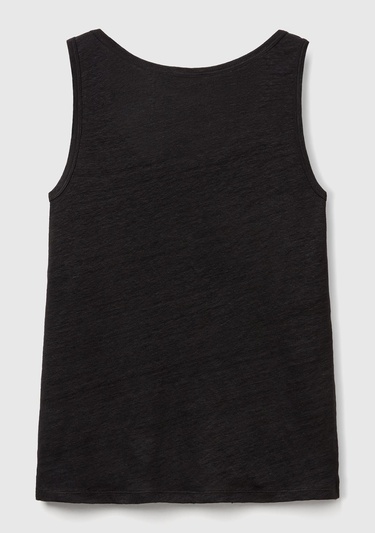  Kadın Siyah %100 Keten Yanları Yırtmaçlı Regular Fit Yuvarlak Yaka Atlet