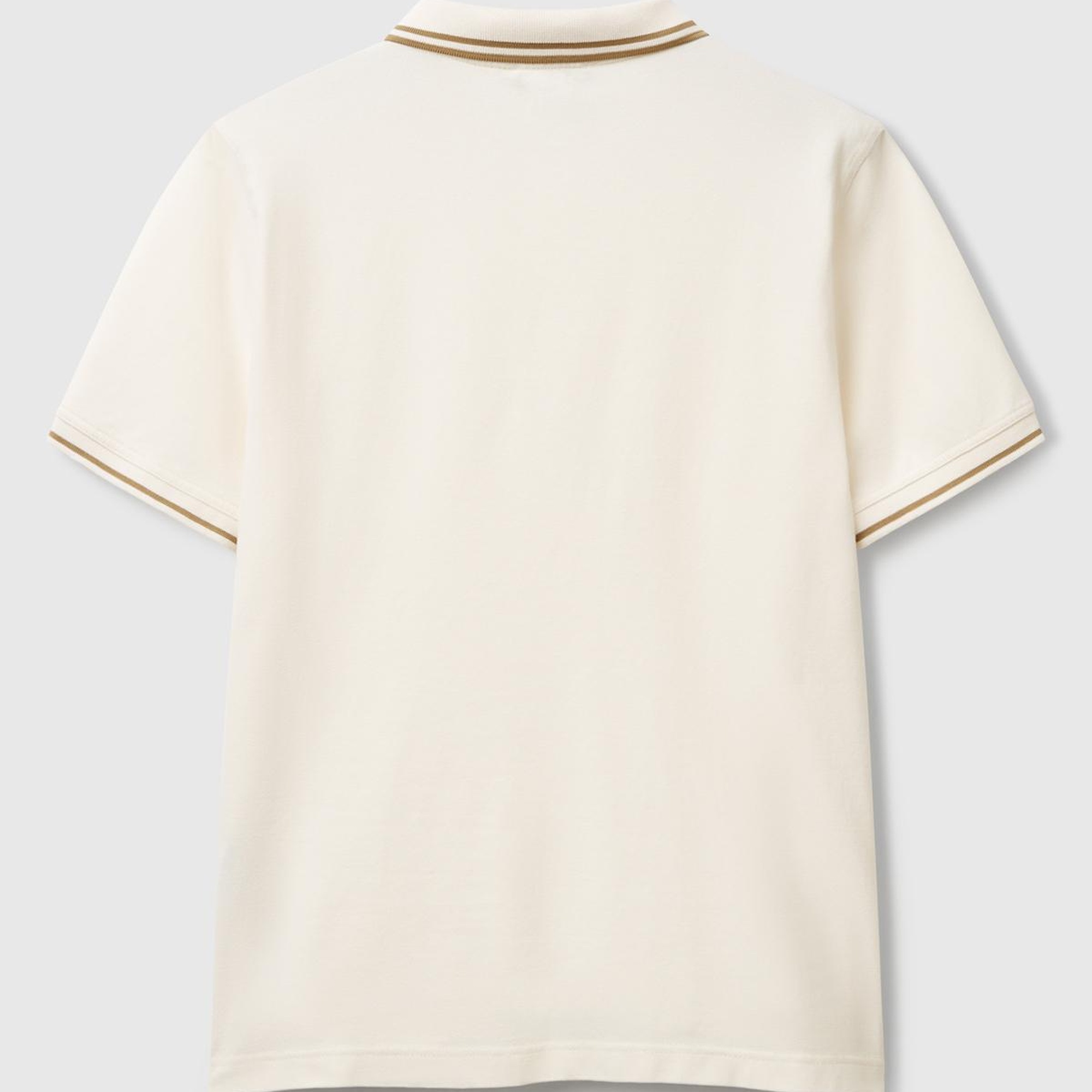 Erkek Krem Kol ve Yakası Çizgili Polo T-Shirt