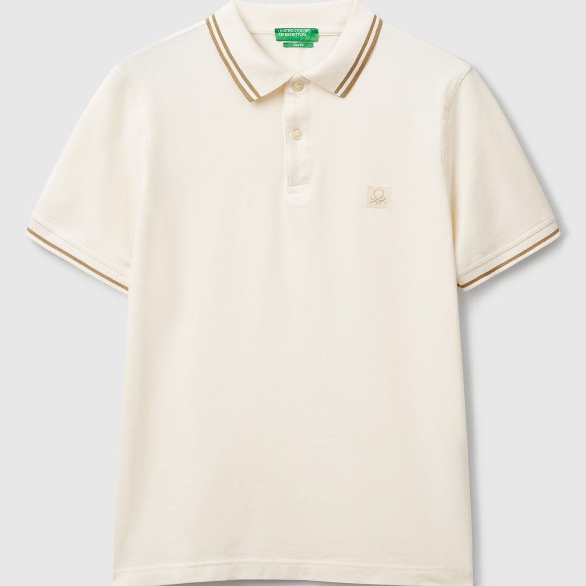 Erkek Krem Kol ve Yakası Çizgili Polo T-Shirt