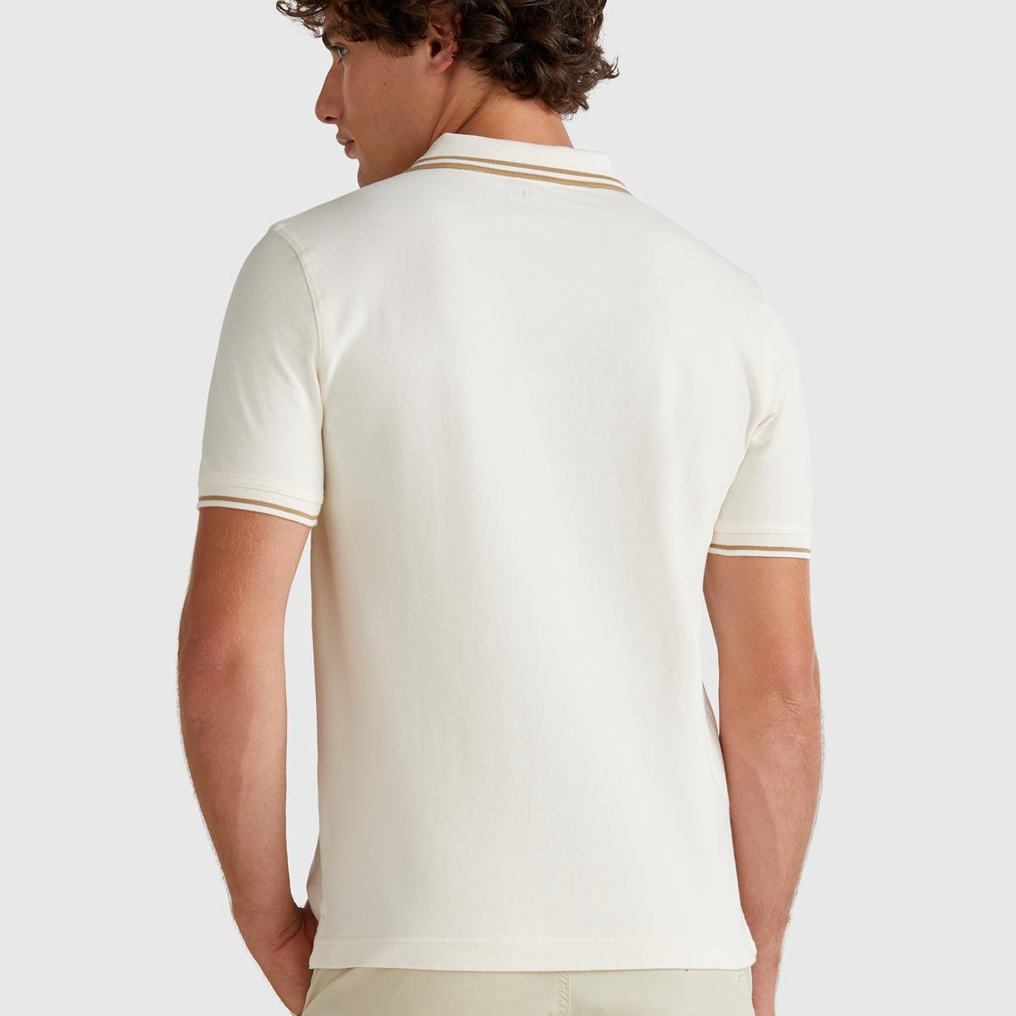 Erkek Krem Kol ve Yakası Çizgili Polo T-Shirt