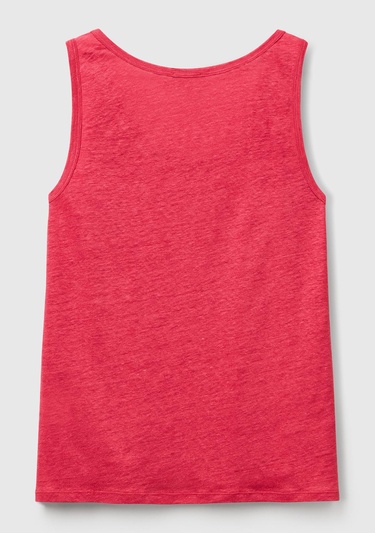  Kadın Fuşya %100 Keten Yanları Yırtmaçlı Regular Fit Yuvarlak Yaka Atlet