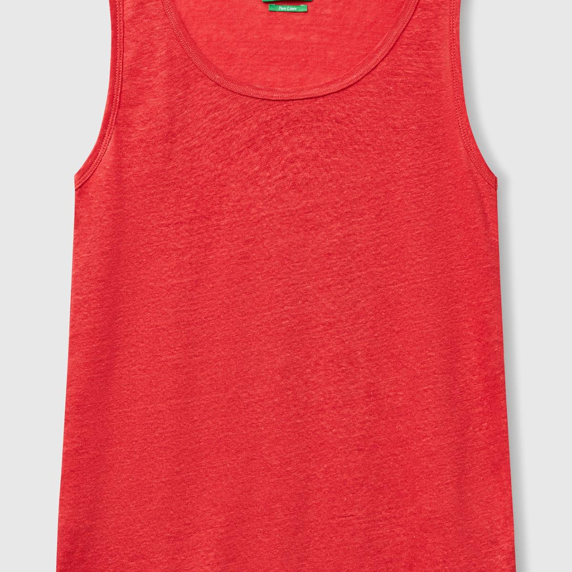 Kadın Mercan %100 Keten Yanları Yırtmaçlı Regular Fit Yuvarlak Yaka Atlet