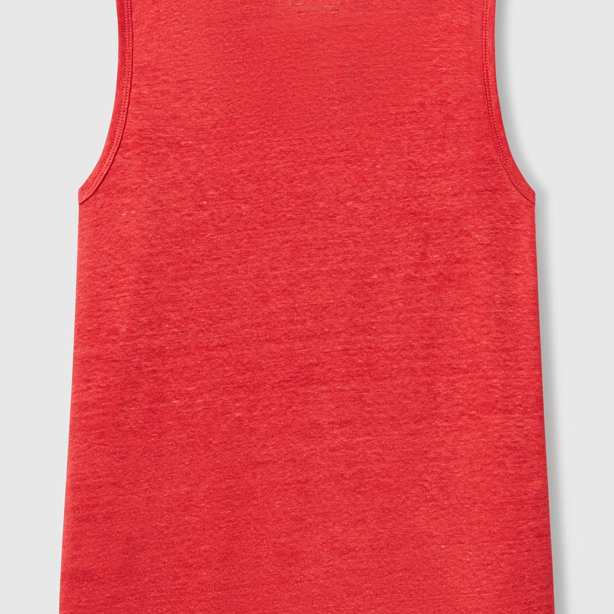 Kadın Mercan %100 Keten Yanları Yırtmaçlı Regular Fit Yuvarlak Yaka Atlet