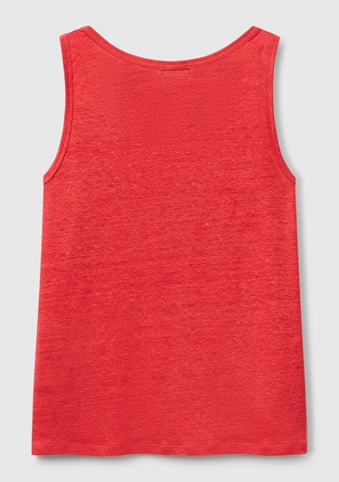  Kadın Mercan %100 Keten Yanları Yırtmaçlı Regular Fit Yuvarlak Yaka Atlet