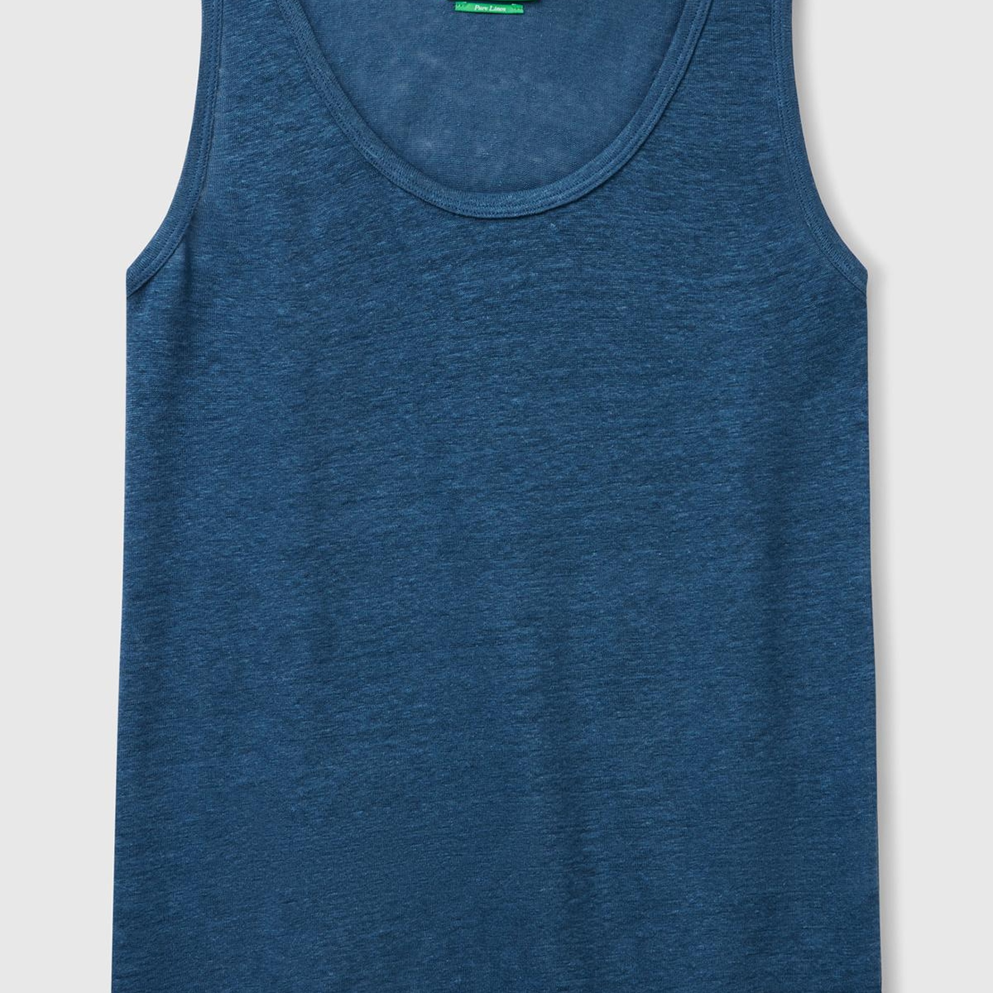 Kadın Denim %100 Keten Yanları Yırtmaçlı Regular Fit Yuvarlak Yaka Atlet