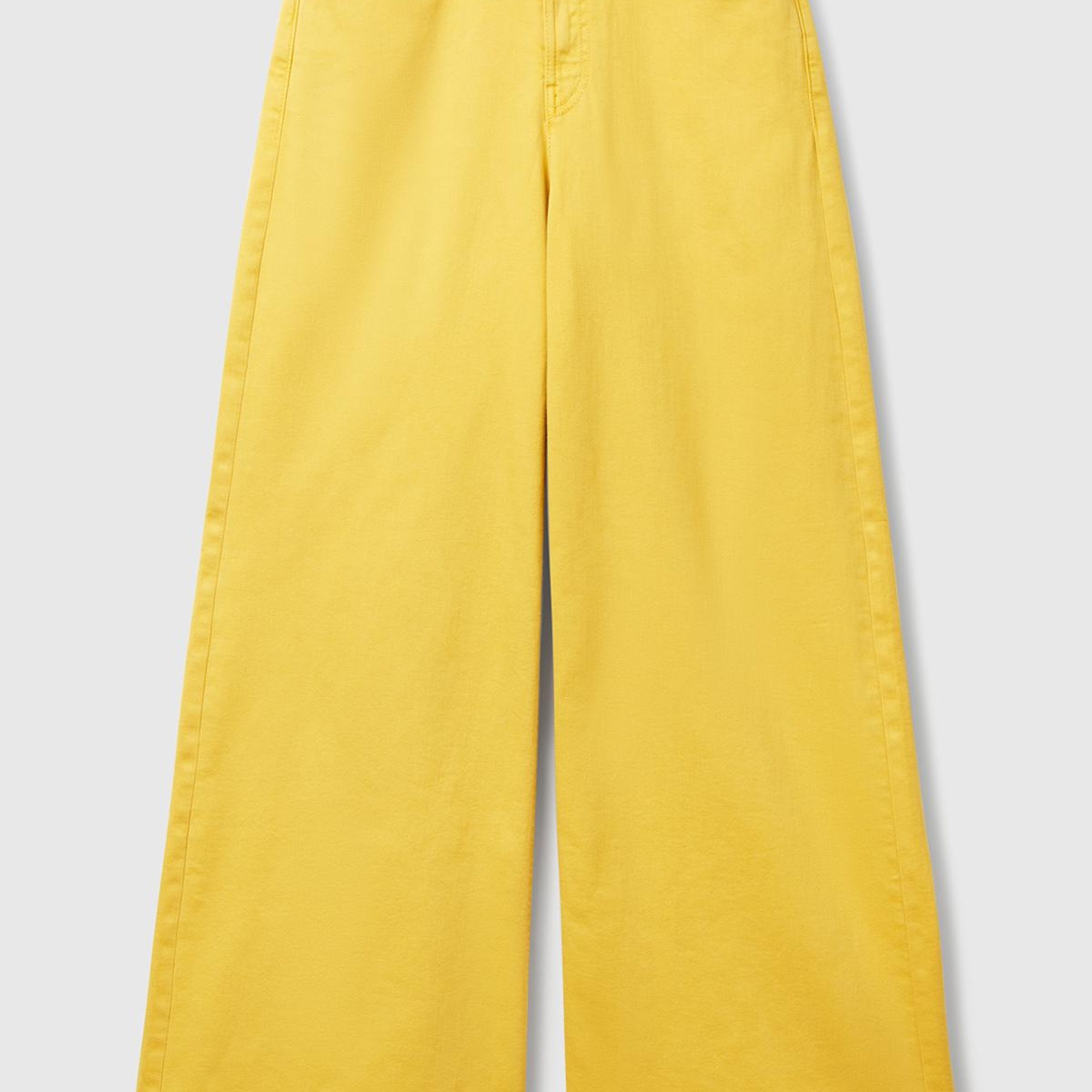 Kadın Sarı Streç Pamuklu Arkası Logo Etiketli Bol Kesim Pantolon