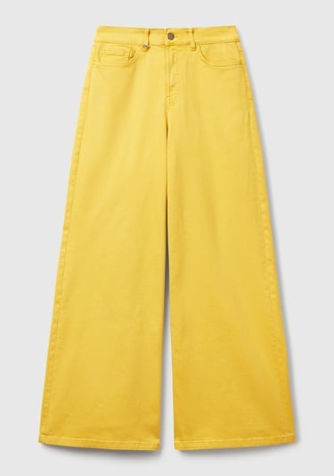  Kadın Sarı Streç Pamuklu Arkası Logo Etiketli Bol Kesim Pantolon