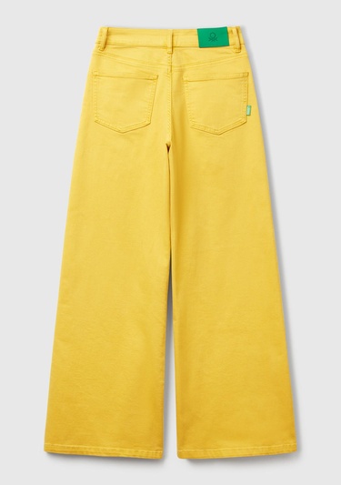  Kadın Sarı Streç Pamuklu Arkası Logo Etiketli Bol Kesim Pantolon