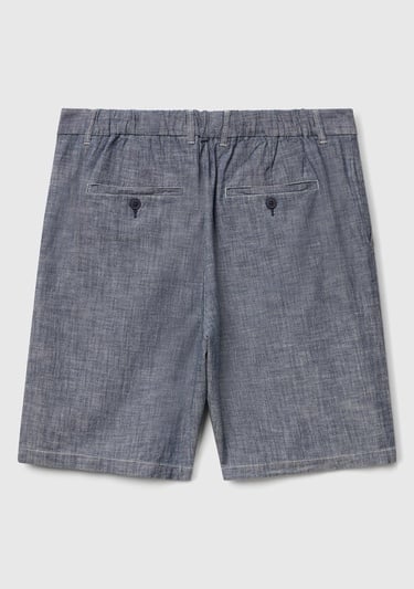  Erkek Mavi %100 Koton Beli Lastikli Şamre Denim Şort