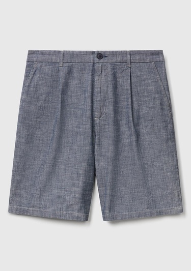  Erkek Mavi %100 Koton Beli Lastikli Şamre Denim Şort