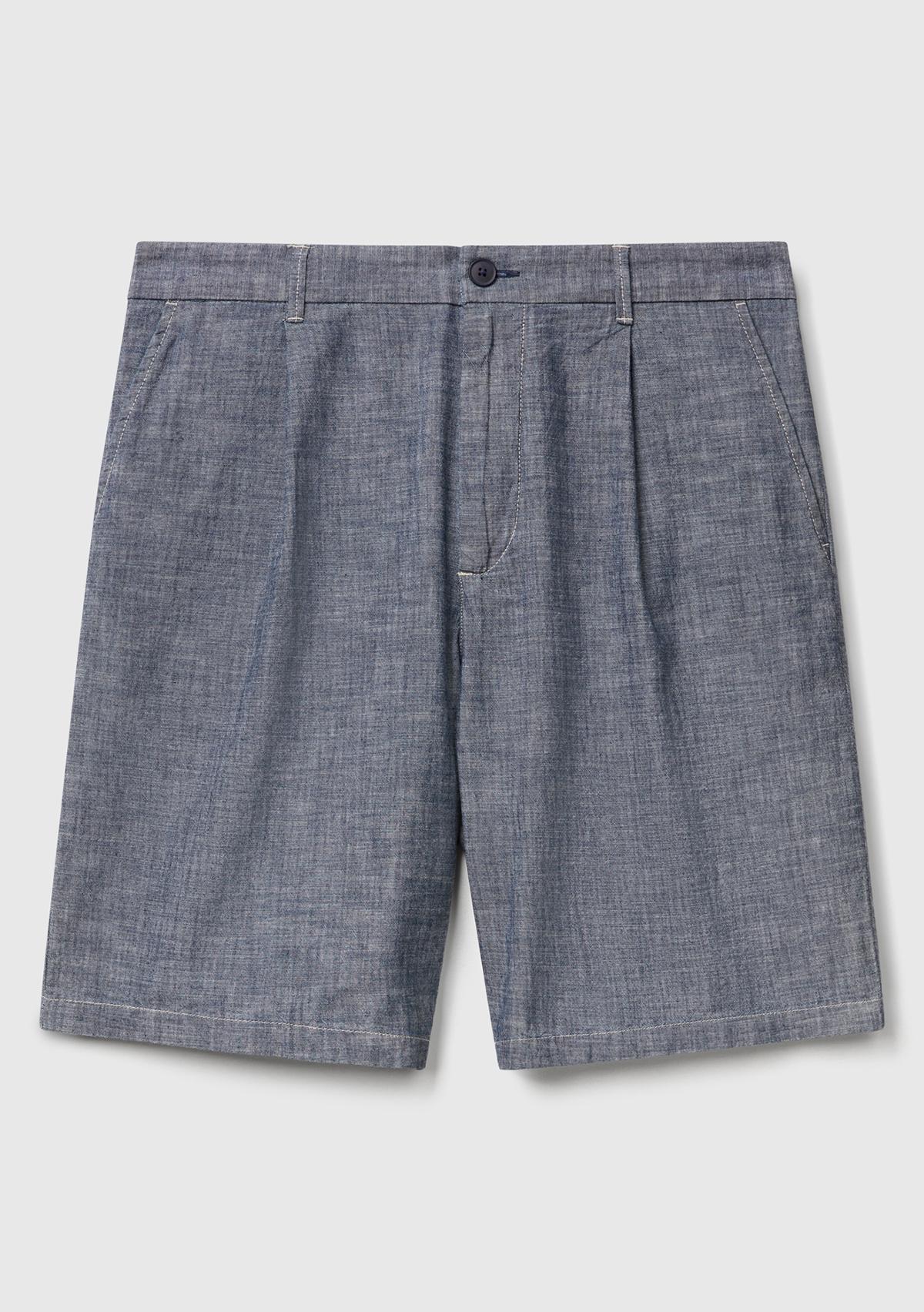  Erkek Mavi %100 Koton Beli Lastikli Şamre Denim Şort