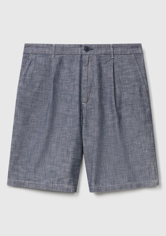  Erkek Mavi %100 Koton Beli Lastikli Şamre Denim Şort