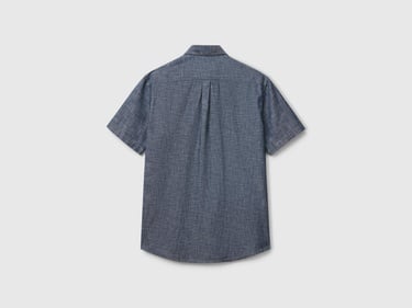  Erkek Mavi %100 Koton Kısa Kollu Regular Fit Şamre Gömlek