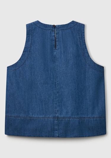  Kadın Koyu Mavi %100 Koton Kolsuz Şamre Bluz