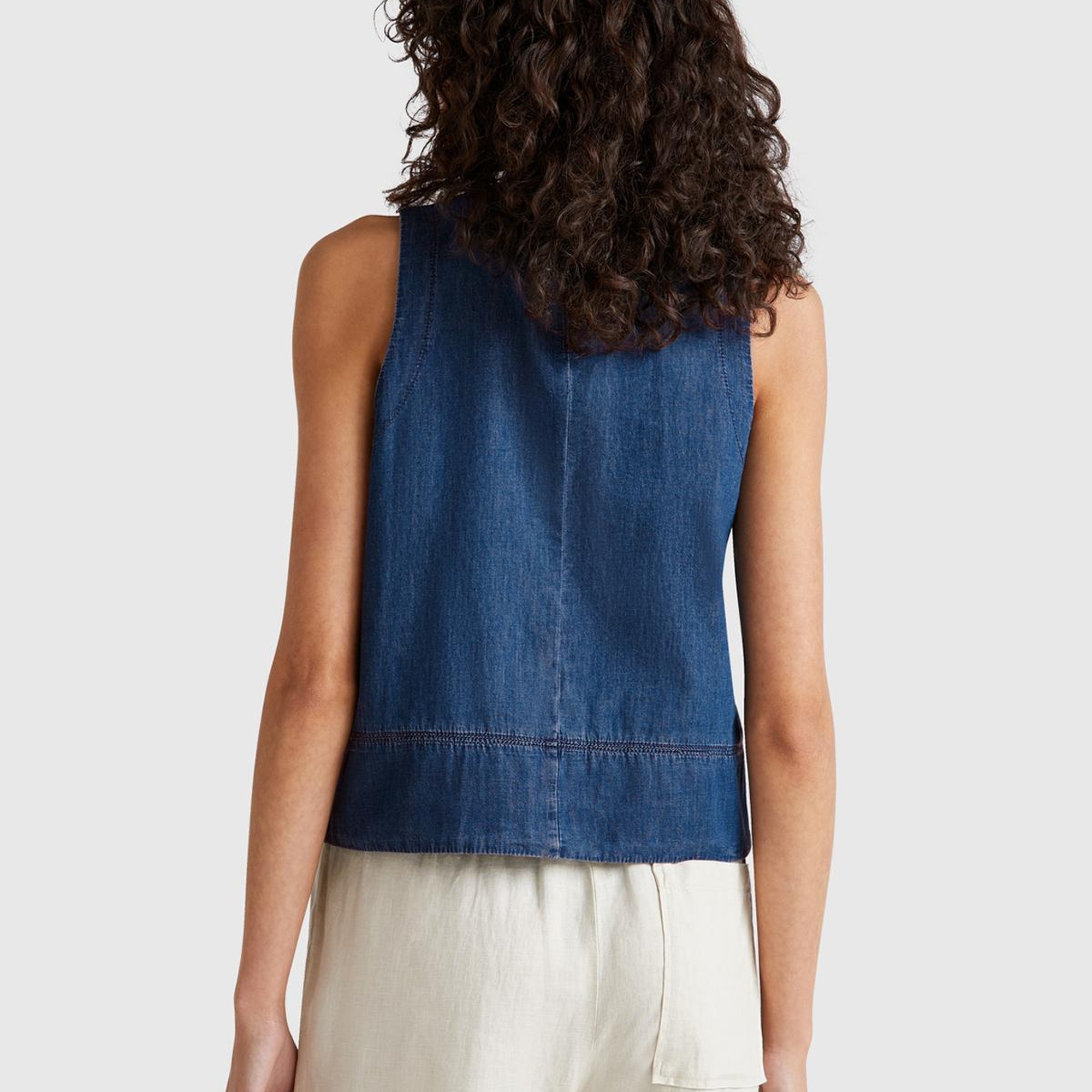 Kadın Koyu Mavi %100 Koton Kolsuz Şamre Bluz