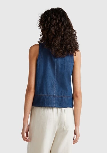  Kadın Koyu Mavi %100 Koton Kolsuz Şamre Bluz