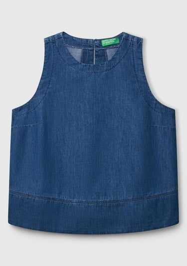  Kadın Koyu Mavi %100 Koton Kolsuz Şamre Bluz