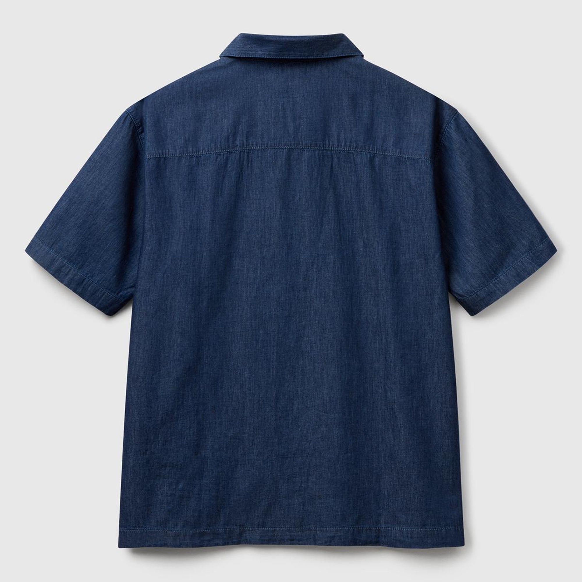 Erkek Koyu Mavi %100 Koton Kısa Kollu Kamp Yaka Gömlek