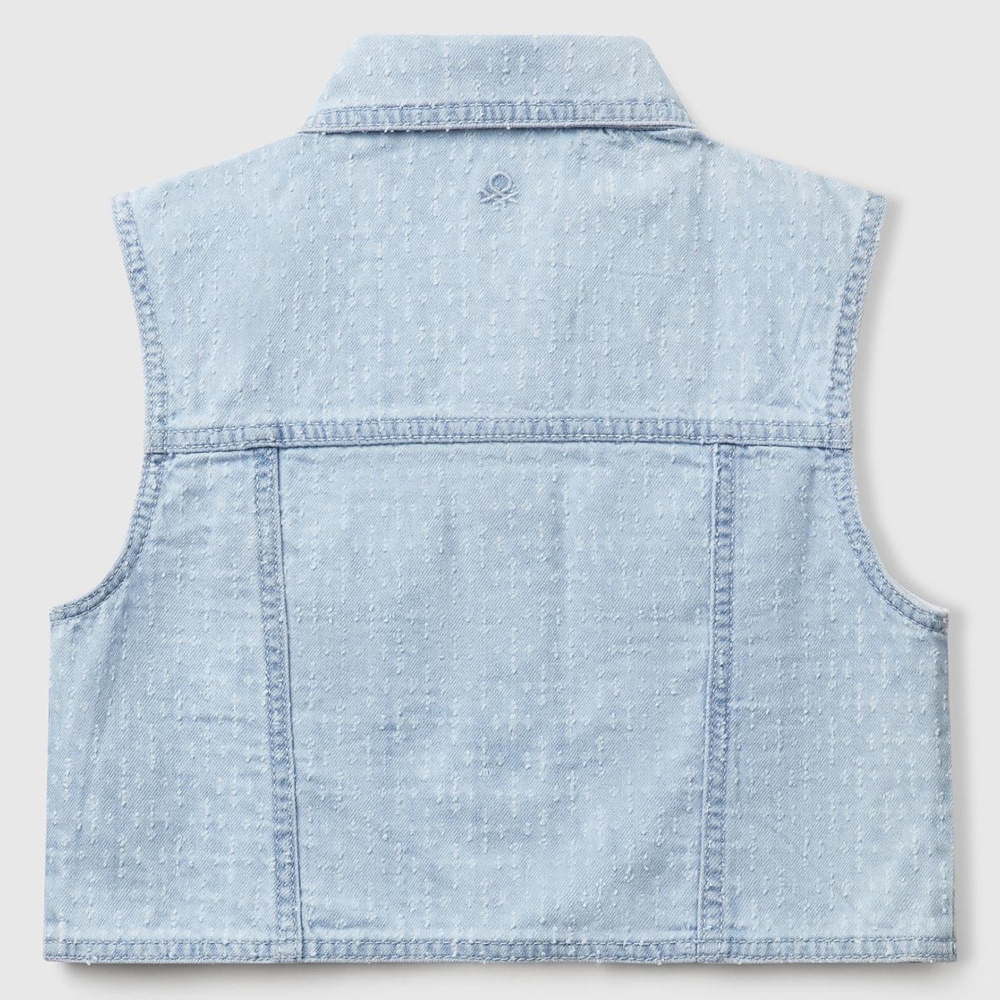 Kız Çocuk Denim Logo İşleme Detaylı Düğmeli Önü Cepli Denim Yelek