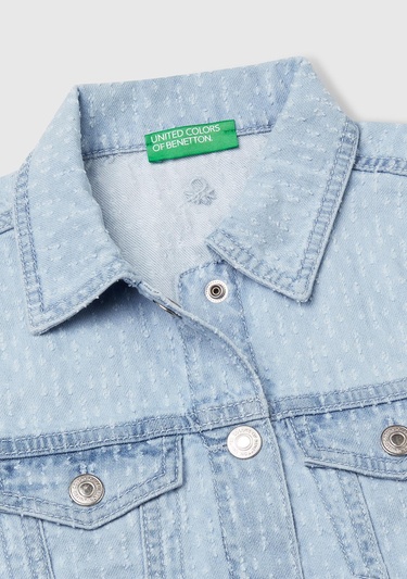  Kız Çocuk Denim Logo İşleme Detaylı Düğmeli Önü Cepli Denim Yelek