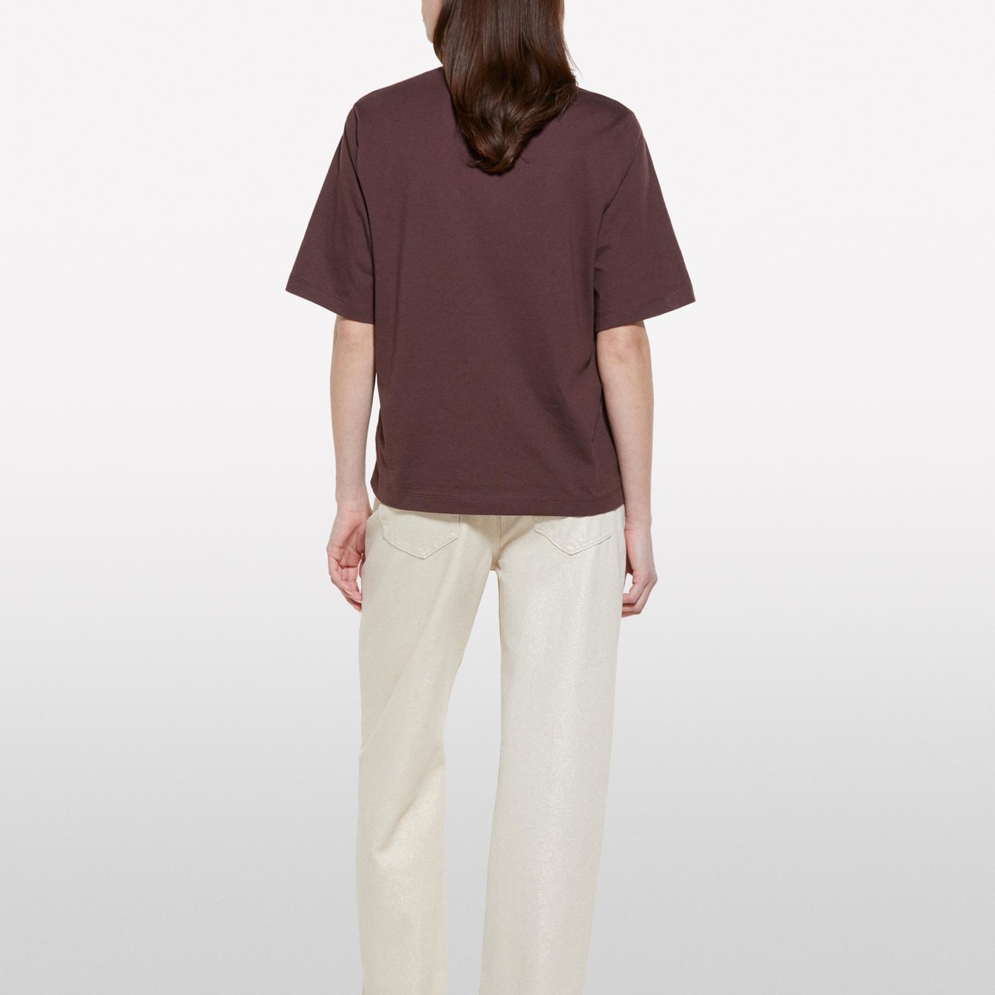 Kadın Koyu kahverengi %100 Pamuk Baskılı Bisiklet Yaka Regular Fit T-Shirt