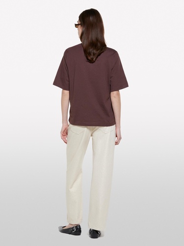  Kadın Koyu kahverengi %100 Pamuk Baskılı Bisiklet Yaka Regular Fit T-Shirt