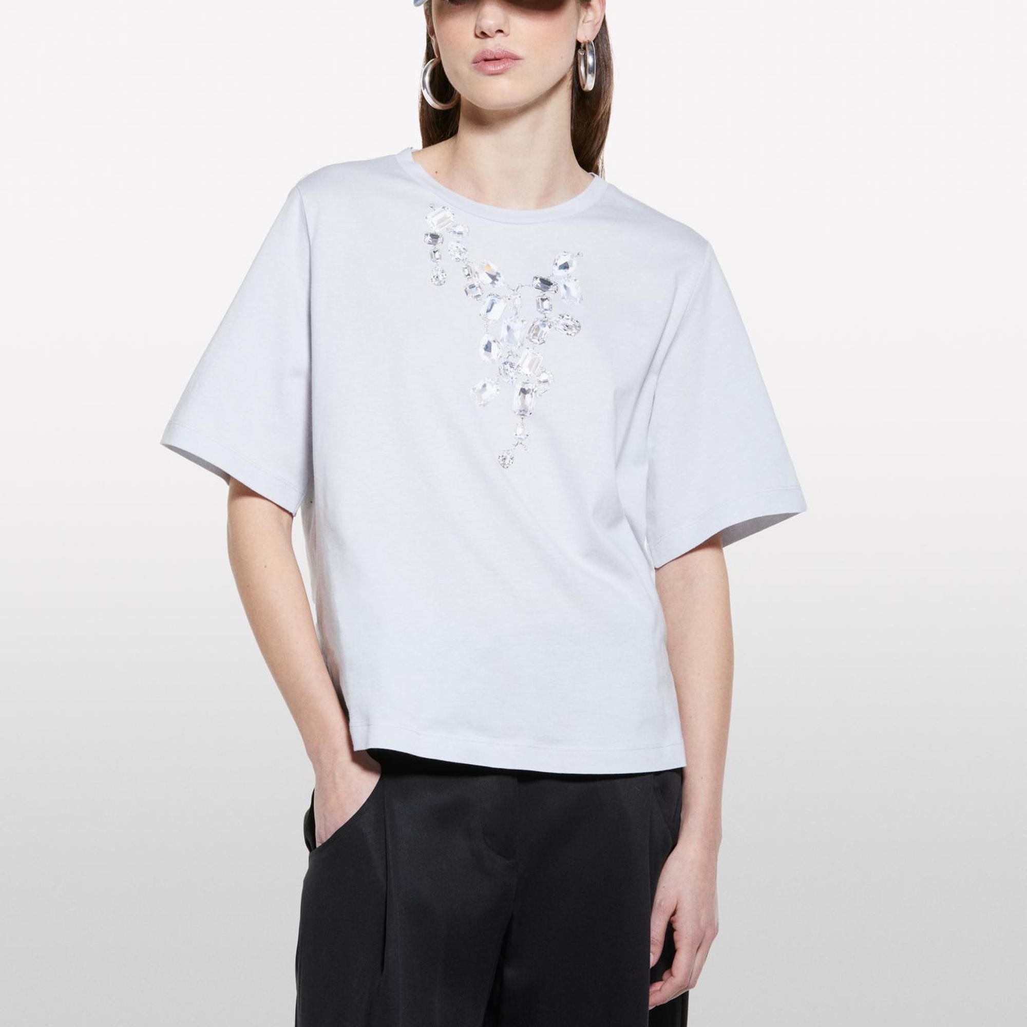 Kadın Gri %100 Pamuk Baskılı Bisiklet Yaka Regular Fit T-Shirt