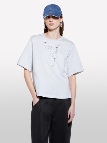  Kadın Gri %100 Pamuk Baskılı Bisiklet Yaka Regular Fit T-Shirt