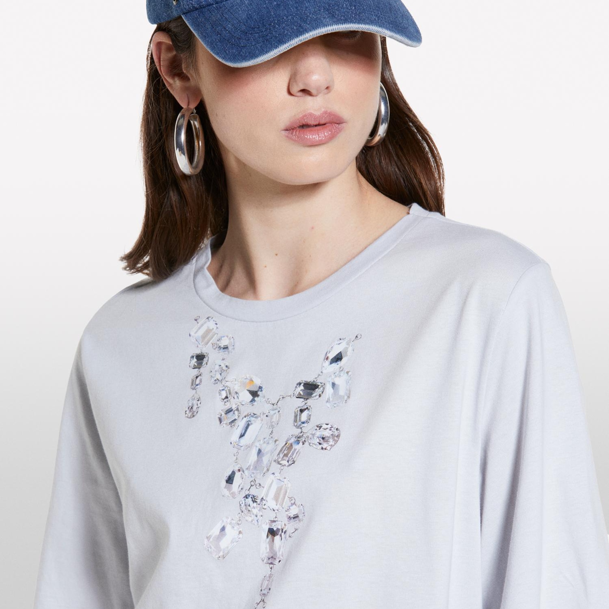 Kadın Gri %100 Pamuk Baskılı Bisiklet Yaka Regular Fit T-Shirt