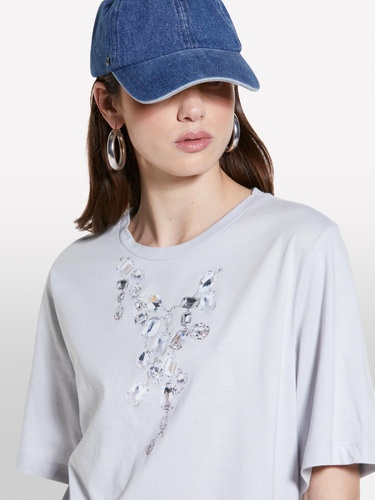  Kadın Gri %100 Pamuk Baskılı Bisiklet Yaka Regular Fit T-Shirt