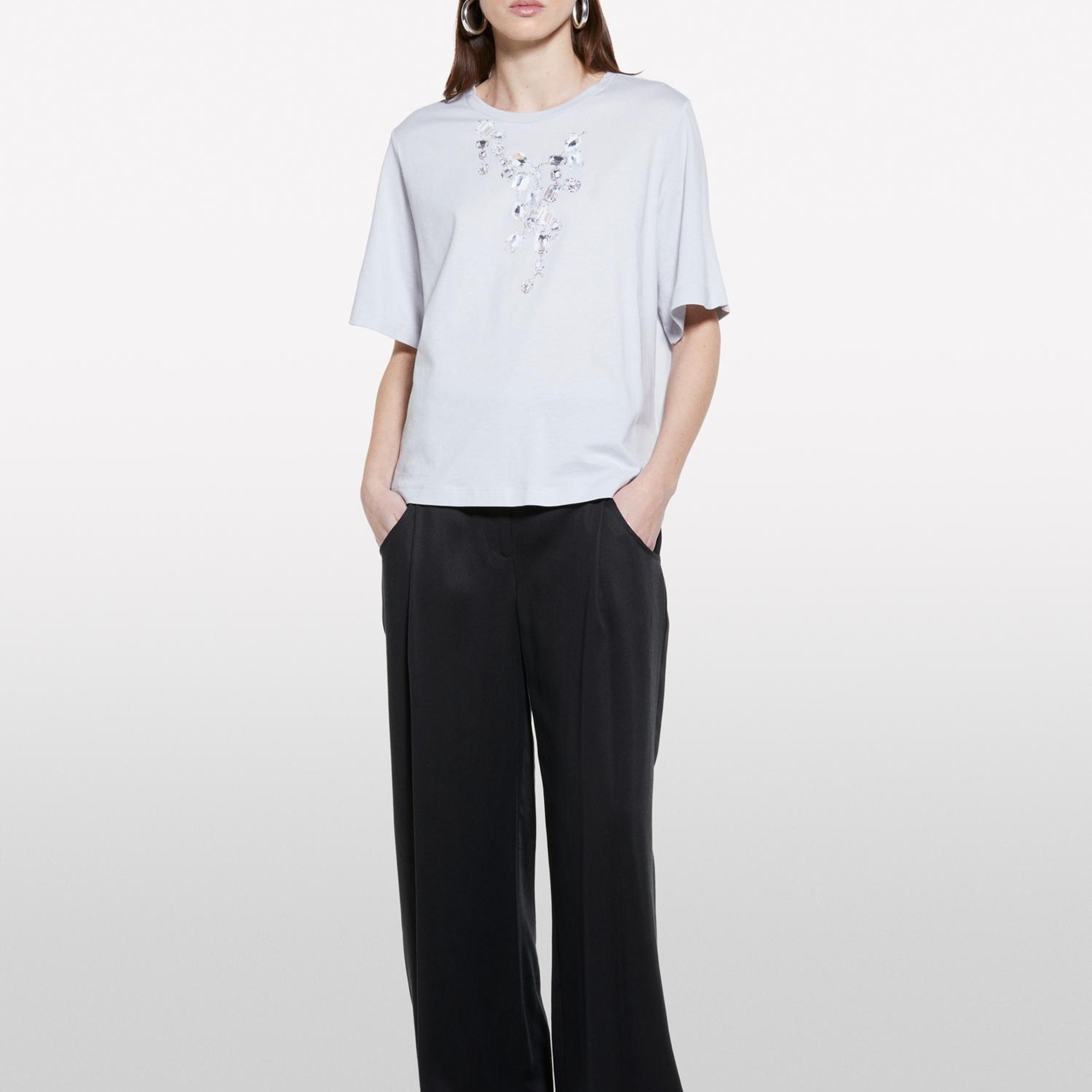 Kadın Gri %100 Pamuk Baskılı Bisiklet Yaka Regular Fit T-Shirt