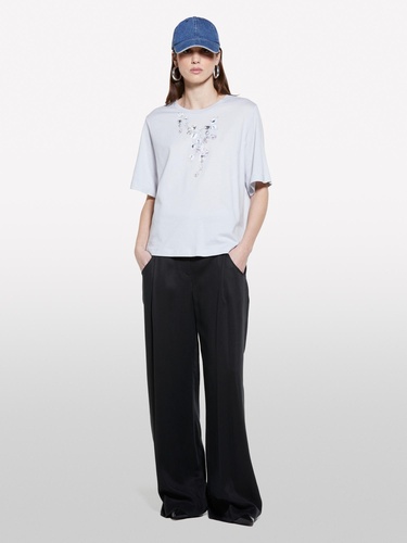  Kadın Gri %100 Pamuk Baskılı Bisiklet Yaka Regular Fit T-Shirt