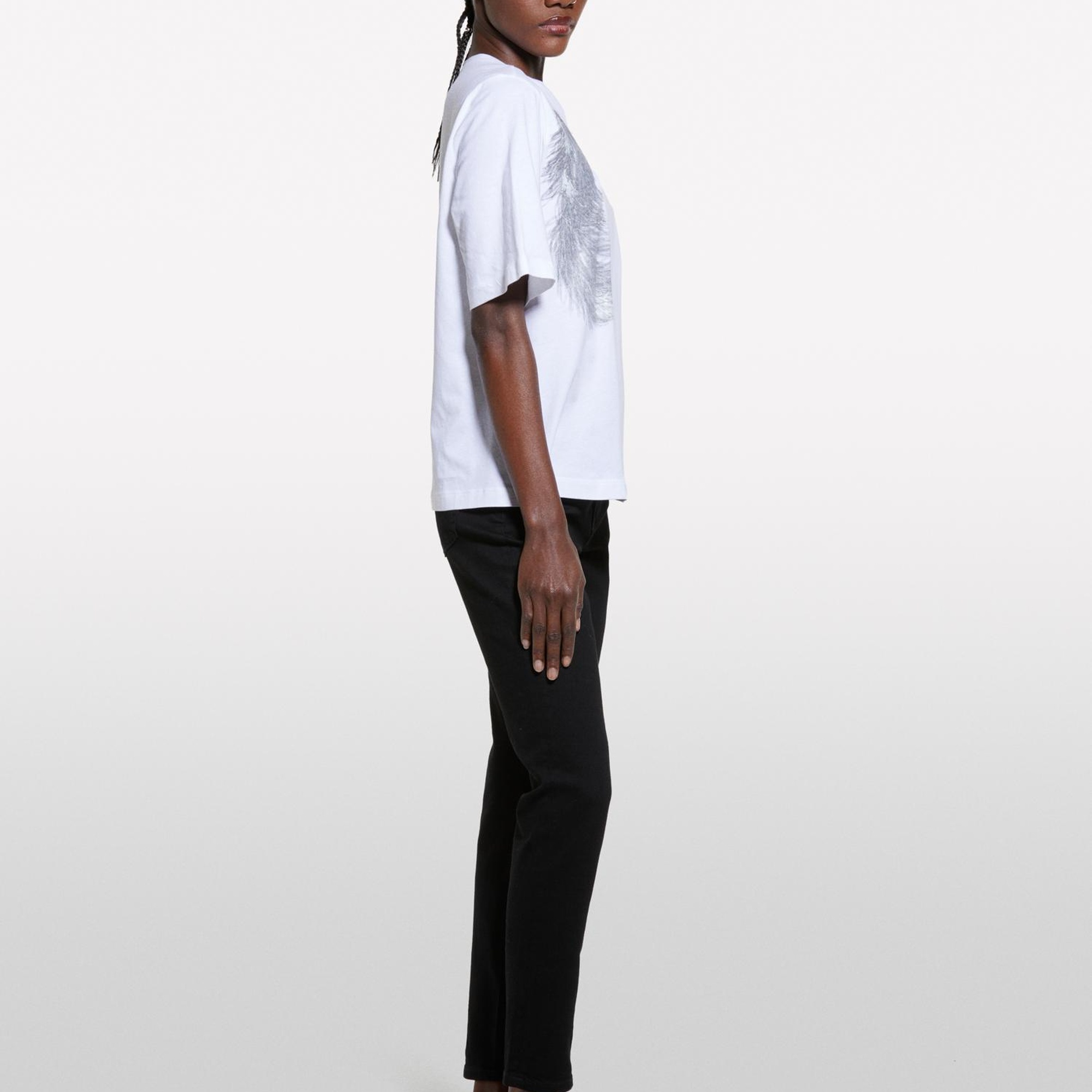 Kadın Beyaz Mix %100 Pamuk Baskılı Bisiklet Yaka Regular Fit T-Shirt