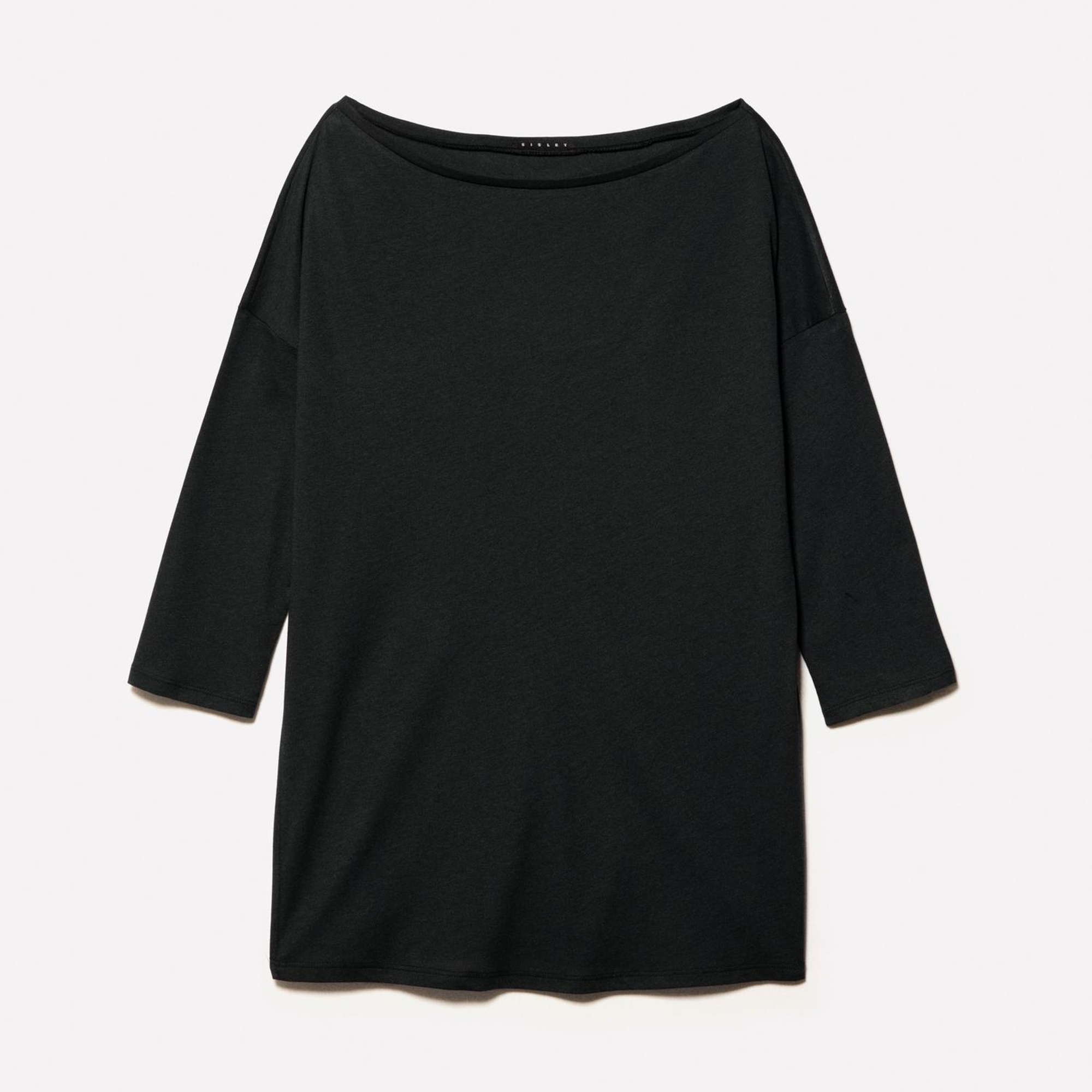 Kadın Siyah Modal Karışımlı Kayık Yaka Regular Fit T-Shirt