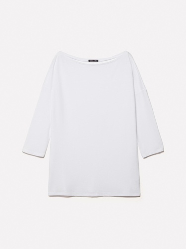  Kadın Beyaz Modal Karışımlı Kayık Yaka Regular Fit T-Shirt