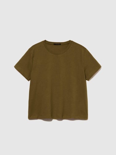  Kadın Koyu Haki %100 Pamuk Bisiklet Yaka Boxy Fit T-Shirt